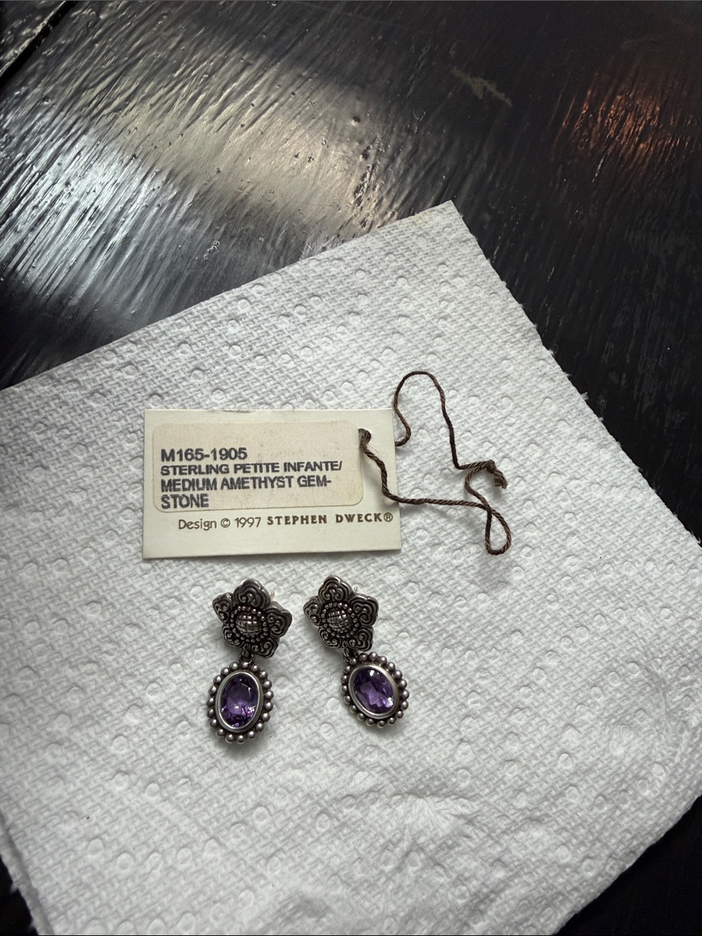 Stephen Dweck Sterling Silver Amethyst Drop Earrings - Violet Stones